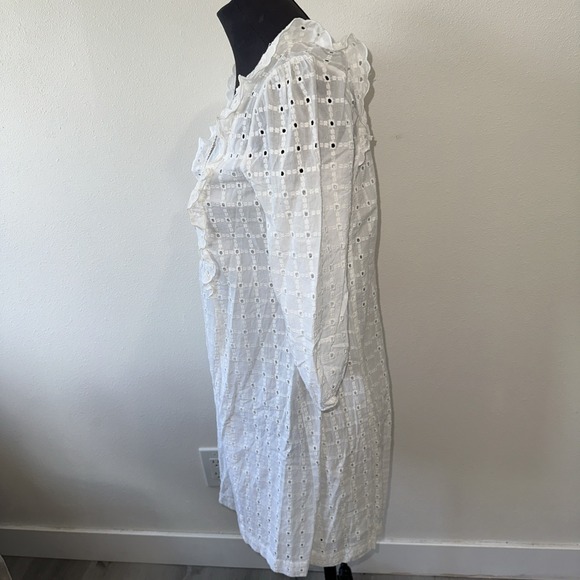Anthropologie Thames White Eyelit Cotton Mini Dress‎ Long Sleeve Size 2 - Picture 5 of 11
